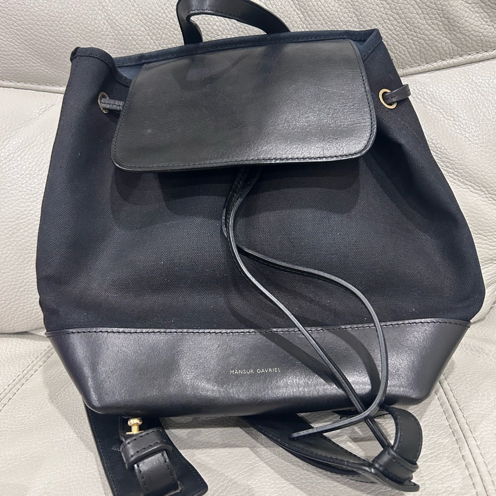 Mansur Gavriel Black Canvas and Leather Backpack